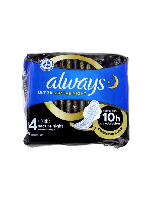 Always Maandverband Met Vleugels Ultra Secure Night, 9 Stuks